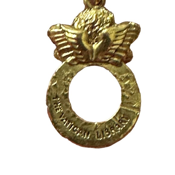 The Vatican Library Gold Toned Cherub Red Rhinestone 1.5” Dangle Hook Earrings - Picture 8 of 9